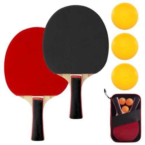 TNSLAND Set di racchette da ping pong, 2 racchette da ping pong altamente elastiche, 3 palline da ping pong per principianti competizioni intrattenimento domestico