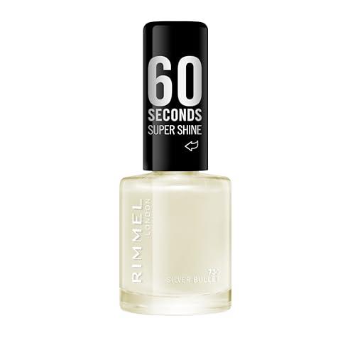 Rimmel London Smalto Unghie 60 Seconds Super Shine - Asciugatura Rapida e Lunga Durata - 730 Silver Bullet (Bianco Perlato) - 8 ml
