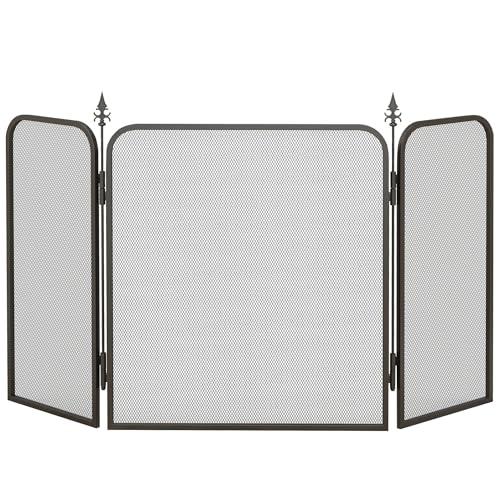 HOMCOM Parascintille Camino Pieghevole a 3 Pannelli, Parafuoco in Metallo, 96x1.3x56 cm, Nero