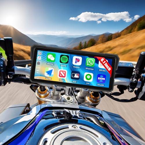 SIXTOP Schermo CarPlay per Moto, CarPlay e Android Auto Wireless per Moto, Touchscreen Impermeabile da 8,1 Pollici, Audio Bluetooth, Navigazione GPS, EQ, Siri