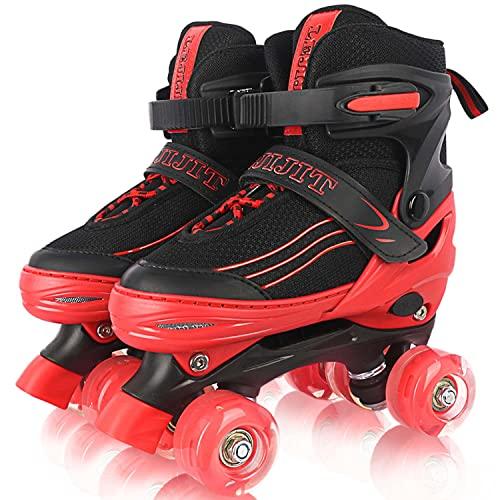 Pattini a rotelle per ragazze e ragazzi pattini a rotelle regolabili per bambini pattini a rotelle leggeri per bambini, adatti per uso interno ed esterno (Black red, M (32-36 EU))