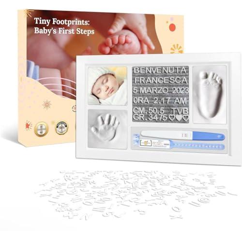 SP SEMPRE + Impronta Mani e Piedi Neonati Kit Cornice Personalizzata Impronte Neonato Quadretto Nascita Bimbo Felt Board con Lettere e Numeri