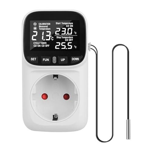 Presa di controllo della temperatura digitale, 230 V, con sonda, regolatore di temperatura, termostato digitale, con modalità di riscaldamento e raffreddamento per serra, frigorifero, terrario