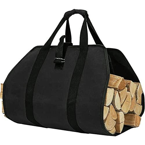 ZONSUSE Borsa per Legna da Ardere in Tela Impermeabile, Borsa Portatile per Legna, Sacca Pieghevole da Camino, Borsa porta Legna per Camino con Maniglie, per Stufe, Campeggio, Spiaggia (Nero)