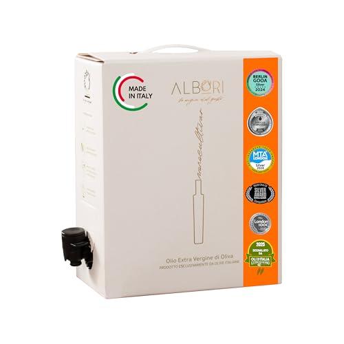 ALBORI Peranzana - Olio Extravergine di Oliva Italiano 5 Litri Estratto Freddo, Olio di Oliva con 100% Olive Monocultivar dal Sapore Deciso per Pesce, Carne e Verdura in Box con Versatore Antispreco