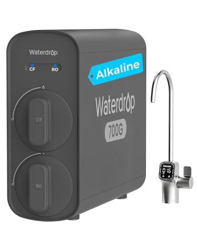Waterdrop G5P700A Filtro Per Acqua Osmosi Inversa pH+ Minerale Alcalino, Certificato NSF/ANSI 372, 700G Sistema Filtrazione Dell'acqua RO 8 Stadi, 2:1 Puro Scarico, Rubinetto LED