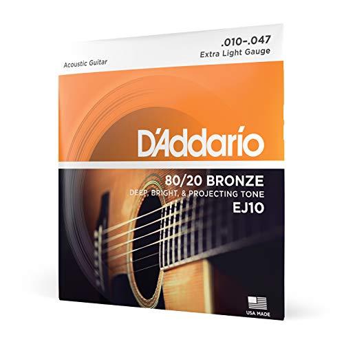 D'Addario Corde Chitarra Acustica | Corde per Chitarra Acustica | Corde Acustica | EJ10 Set Corde Acustica EJ 80/20 BRZ RND WND, 10-47