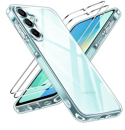 iVoler Anti Ingiallimento Chiaro Cover per Samsung Galaxy A16 4G / A16 5G con 2 Pezzi Pellicola Vetro Temperato, [Antiurto di Grado Militare] Custodia Trasparente Sottile Case