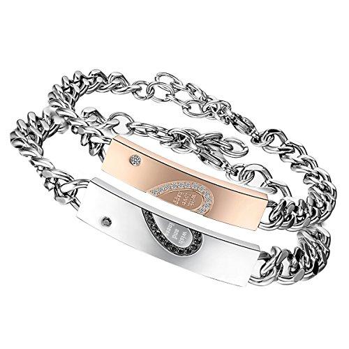Flongo Mosaico Zircone Acciaio Braccialetti Coppia Uomo Donna Completo Un Cuore Nero Oro Banda Puzzle San Valentino Regalo