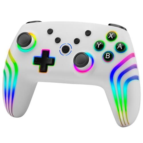 NITHO NEXUS Wireless Controller per PC, Switch, Windows, iOS e Android, Gamepad con Sensore a 6 Assi, Luci RGB LED, Trigger a Effetto Hall, Turbo, Vibrazione, Joystick per Switch OLED/Lite - Bianco