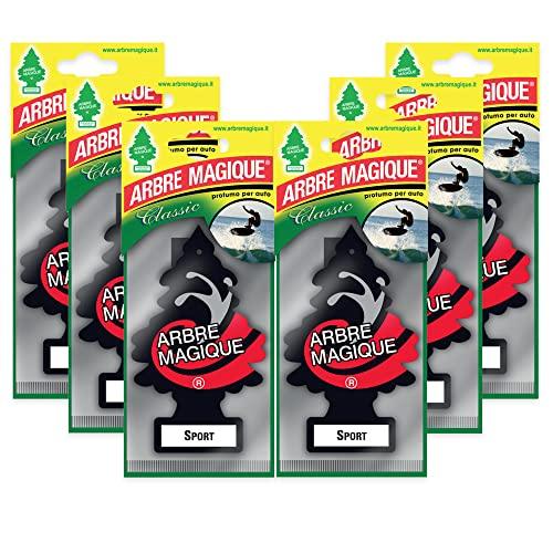 Arbre Magique Mono, Profumatore Auto, Fragranza Sport, Profumazione Intensa e Strutturata, Durata fino a 7 Settimane, Made in Italy, Confezione da 6 Pezzi