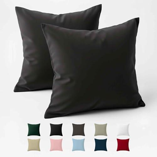 Dreamzie Federe 40x40 Cotone Rinforzato (Set da 2) - Antracite - Trama Fitta a 57 Fili/cm² - Federe Cuscini 40x40 cm - Federe Cuscino 40x40 Certificate Oeko Tex