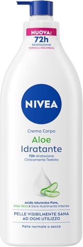 NIVEA Crema Corpo Aloe Idratante 500 ml, Crema idratante corpo 72h arricchita con Acido Ialuronico Puro, Aloe Vera e Siero Nutrimento Intenso, Crema corpo idratante pelle secca o normale