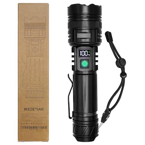WEDETIAN Torcia LED Ricaricabile, 20000 Lumens Torcia LED Potente Professionale, 5 modalità Mini Torcia Tattica Militare, IP67 Impermeabile Flashlight per Campeggio Trekking Emergenza (1 pezzo)