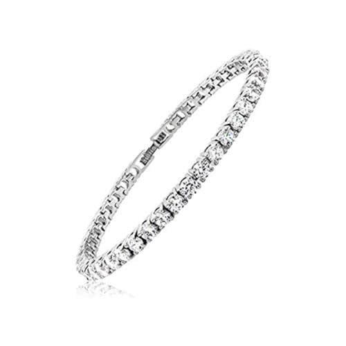 Light-Jewelry Bracciale Tennis Uomo Donna con Zirconi, Placcato Oro Bianco 18k, Design di Alta Qualità Fatto a Mano, adatta per ogni evento