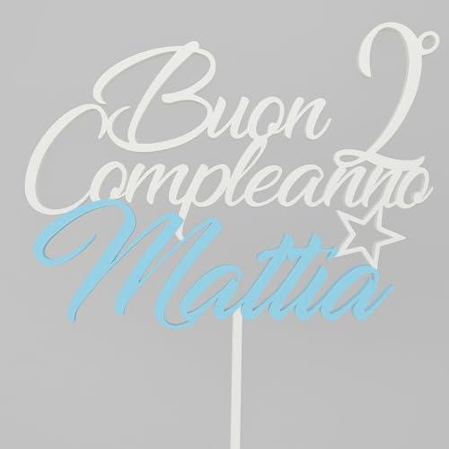Cake Topper Personalizzato “Buon Compleanno” – Nome e Numero Anni a Scelta – Decorazione Torta Compleanno Personalizzabile nei Colori – Accessorio Festa Bambino o Bambina