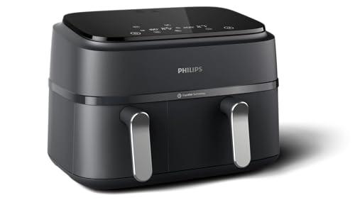 Philips Airfryer Dual Basket 3000 Series, 9 l, 2 cestini, 2 piatti pronti contemporaneamente, tecnologia ad aria calda RapidAir Plus, 90% in meno di grassi, risparmio energetico, app per ricette
