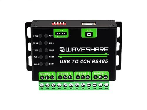 Waveshare Industrial USB TO 4Ch RS485 Converter, Multi Protection Circuits, Multi Systems Support, Aluminium Alloy Case, Wall-Mount and Rail-Mount Support