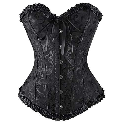 Generico Corsetto Nero Halloween Donna Elegante Bustino Shapewear Lingerie, Corsetti Top Stringivita Corpetto In Pizzo Push Up Per La Vita Corset Vintage Gotico Corsetto Nero per Halloween