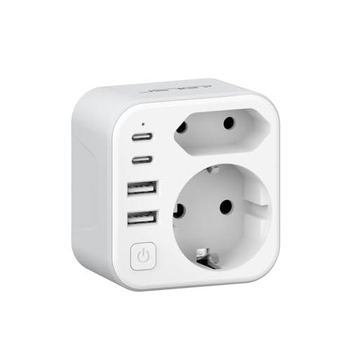 JSVER Adattatore da Viaggio per il Sudafrica, Adattatore di Presa Tipo M 2 Adattatore Spina da Viaggio Sudafrica Germania con 2 USB C&2 USB A (3.4A 17W) per Sudafrica Namibia, Mozambico(Bianco)