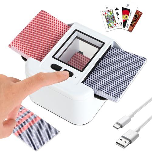 Bibykivn Mescolatore Automatico di Carte da Gioco, Mischiatore Elettrico Portatile per Schede di Diverse Dimensioni, 2000mAh Ricaricabile per Poker, Blackjack, Texas Hold'em (A-Bianco)
