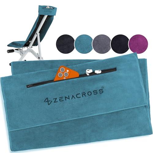 Zenacross - Telo Palestra Microfibra 120x50 - Asciugatura Rapida, Tasca con Cerniera - Morbido e Compatto Gym Towel Uomo Donna - Blu Navy