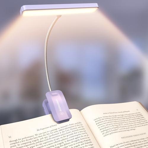 Glocusent 26 LEDs Luce per Lettura Libri a Letto, Lampada Luce da Lettura per Libro USB-C Ricaricabile con 5 Colore e 5 Luminosità, 360° Regolabile Lampada Libro per Notturna, Letto, Ufficio (Viola)