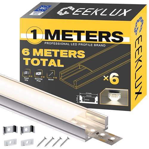 GEEKLUX Profilo Alluminio per Strisce LED 852 (17.4×7mm U-Form, 6×1 Meter)