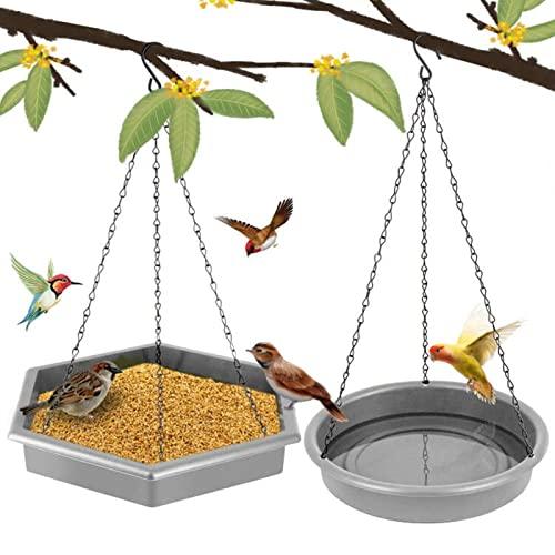 Mangiatoia per Uccelli, 2 in 1 XL Mangiatoia per Uccellini da Esterno & Abbeveratorio per Uccelli (Grigio scuro)