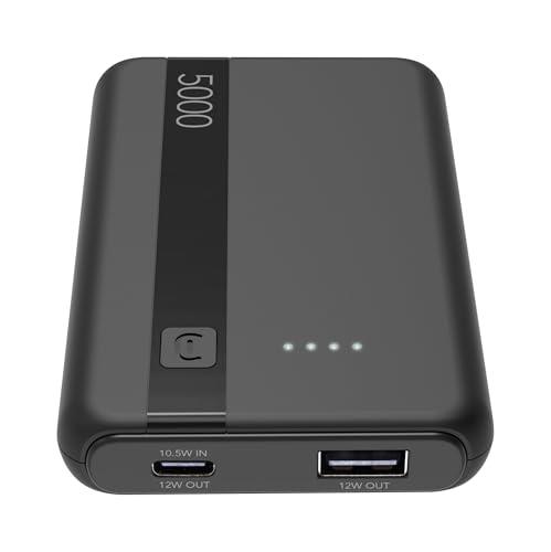 Cellularline - Power Bank 5000 - Capacità: 5000mAh - Input: 1xUSB-C 10.5W - Output: 1xUSB 12W - Celle: Li-ion Battery - LED luminosi indicano carica residua - Nero