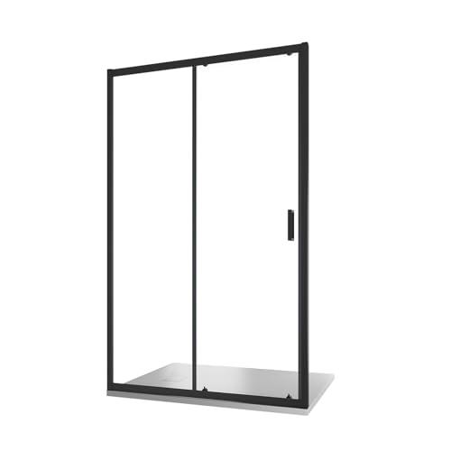 Box Doccia Nicchia 145cm Apertura Scorrevole Vetro Temperato 6mm Trasparente Profili Nero Opaco h185cm mod. Tonga