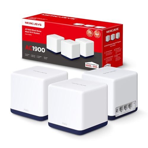Mercusys TP-Link Halo H1900G(3-pack) Router WiFi Mesh Dual Band AC1900Mbps, 3 Pezzi con Copertura fino a 550㎡, 3 Porte Gigabit Ethernet, Modalità Router e Access Point, Parental Control