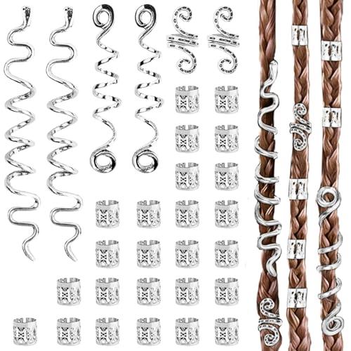 LUFFLOK 31 Pezzi Dreadlocks Trecce Clip, Argento Dreadlock Perline Clip a Spirale, Perline Dreadlock Treccia Accessori per Capelli, Treccia Regolabile Anelli Clips Per Uomini e Donne (Argento)