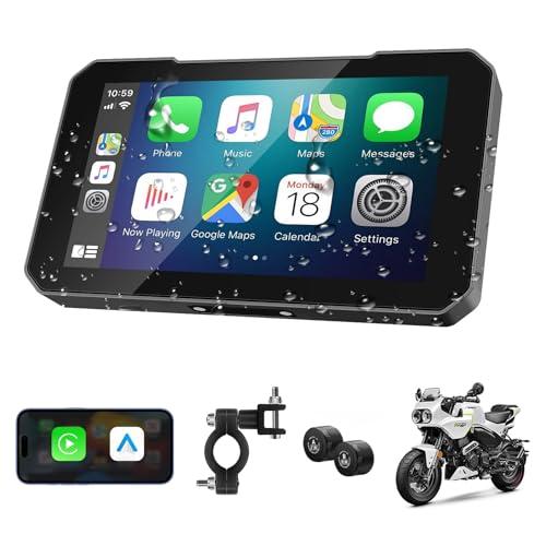EZoneTronics Senza Fili Schermo Carplay Per Moto, Navigatore Moto da 5 Pollici Wireless CarPlay e Android Auto,Navigatore GPS Impermeabile IP67 con Bluetooth, TPMS,Controllo Vocale, Equalizzatore