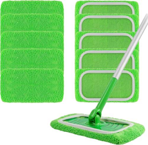 10 Pièces Cuffietta Microfibra per Swiffer, 10 Pezzi Cuffietta in Microfibra per Swiffer, Straccio Lavapavimenti per Uso Umido e Secco,Panni Riutilizzabili microfibra (verde)