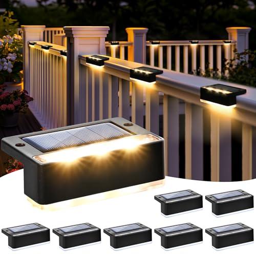 Solpex 8 lampade solari per esterni, luce bianca calda, luci solari impermeabili, illuminazione a LED per scale esterne, gradini, recinzioni, giardino, cortile, terrazza, decorazione (nero)