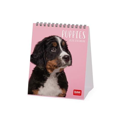 Legami - Calendario da Tavolo 2026, Puppies, Calendario da Scrivania, 12 Mesi e Planner Annuale, in 6 Lingue, Segni zodiacali, Festività internazionali, 12 x 14.5 cm