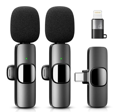 YRF Microfono Lavalier Wireless per iPhone Android iPad, mini microfono, 65FT Range, microfono wireless per la registrazione video, streaming, Podcast, Vlogging, Youtube, Tiktok