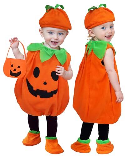 EOZY-Costume da Pumpkin Costume cosplay di Halloween Carnevale Costume da Zucca con cappello Copriscarpe per Bambini Ragazzi 4-12 anni (Altezza 70-80 CM)