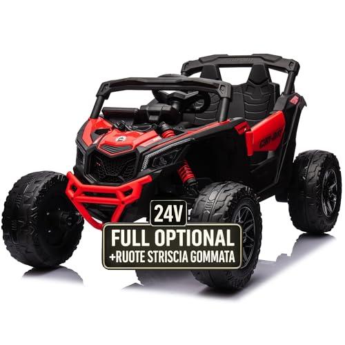 Auto Macchina Elettrica per Bambini 24V UTV CAN AM MAVERICK Full Optional Telecomando 2 Motori da 200W Porte Apribili Carico 25 Kg TOYSCAR (rosso)
