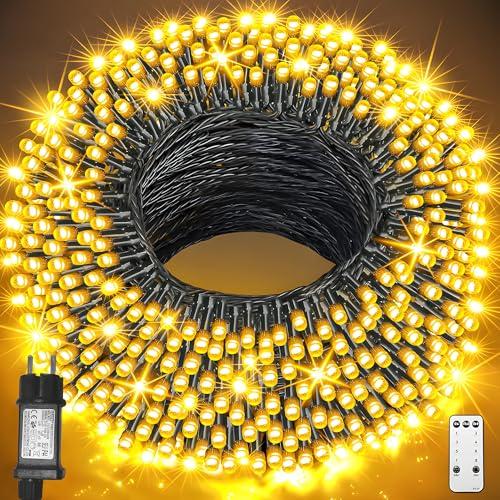 Toyete 120M Luci Natale Esterno Catena Luminosa, 1080 LED Stringa Impermeabile Luci Natalizie da Esterno con Telecomando Ghirlanda LED Decorazioni Natalizie per Albero Natale Giardino Bianco Caldo