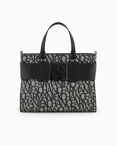 Armani Exchange Susy Allover Logo Large Tote, Grande Morto Donna, Beige/Nero, Einheitsgröße