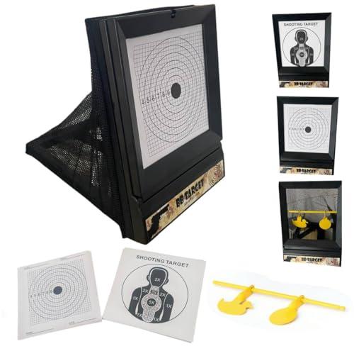 Set di bersagli Airsoft con rete cattura balines - 2 modalità: punteggio e rotazione - Include 100 bersagli extra da 17x17 cm