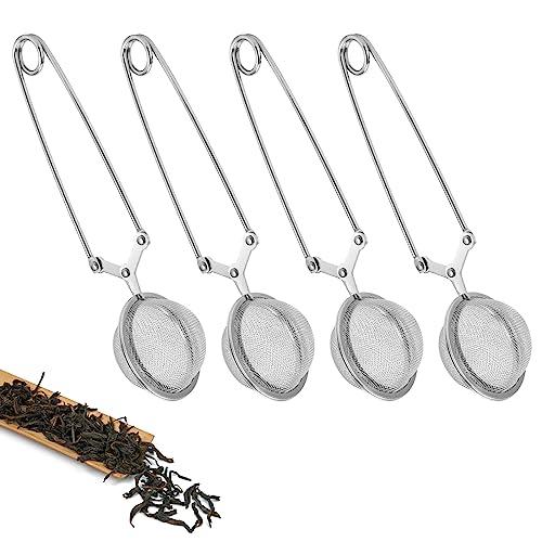 Kronwahl SET di 4 infusori tè a pinza in acciaio inox Ø 4,5 cm, infusore per tisane a maglia fine, filtro tè per infusione, colino per tè sfuso per un piacere ottimale