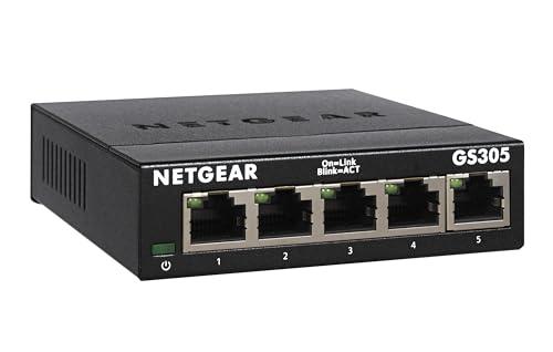 NETGEAR 5 Port Switch Ethernet GS305, Switch Ethernet, Switch Gigabit, Plug-and-Play, Funzionamento silenzioso, Montaggio a parete o da tavolo