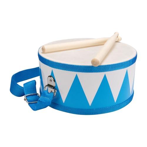 Tamburo per bambini blu bianco strumento musicale in legno con tracolla e bastoncini D: 20 cm - 3845