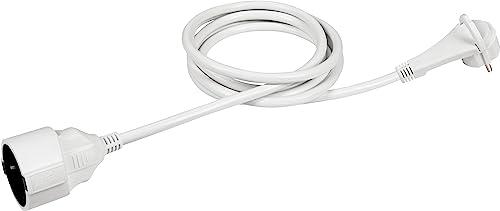 Meister 7432270 - Prolunga con contatto di protezione – spina extra piatta – cavo da 2 m – bianco – IP20 per interni/frizione con protezione da contatto/prolunga Schuko con spina piatta/cavo di