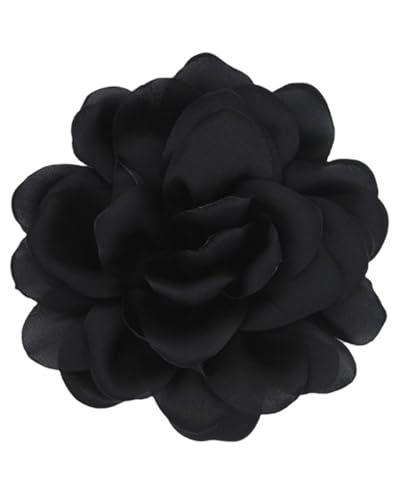 LOZTBUE 1 pezzo spilla fiore rosa, spilla mussola grande, fermaglio per capelli, classico, elegante, fatto a mano, fiore, adatto per matrimonio, festa, danza (nero)