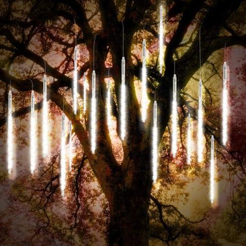 Vikdio Luci di Natale da esterno, Pioggia di Meteoriti Luminosi 10 Tubi a Spirale da 30cm con 300 LEDs, Lunghezza di 3,15m, Luci ghiaccio impermeabili per Decorazioni natalizie all'aperto, Bianco