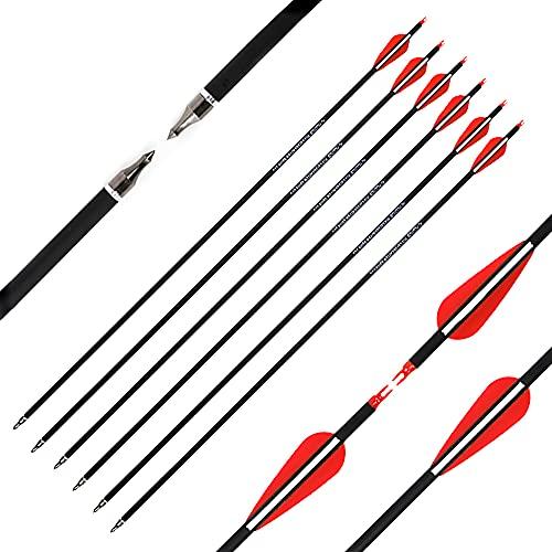 ACCMOS Tiro con L'Arco 30 Pollici Freccia in Carbonio Spine 500 Punta di Freccia Sostituibile, per Arco Ricurvo Arco Composto Arco Lungo Caccia Pratica di Tiro 6/12/24/48 pz (30inch, 6pcs)
